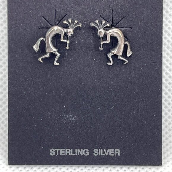 Sterling Silver Kokopelli Southwest Tribal Native American Stud Earrings Vintage - Picture 1 of 6